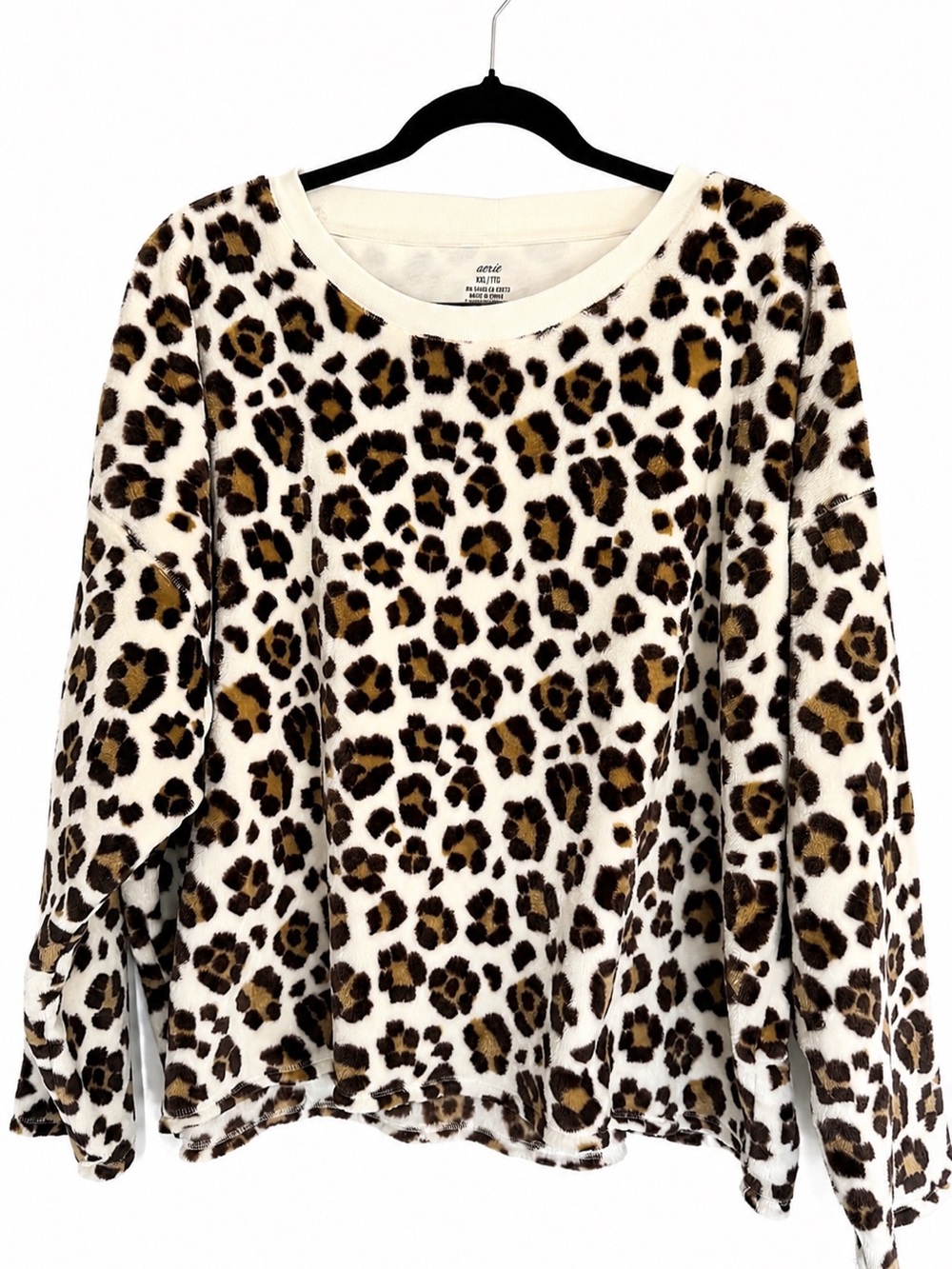Aerie XXL Leopard Print Plush Fleece Pullover Sweatshirt Soft Cozy Blanket Feel